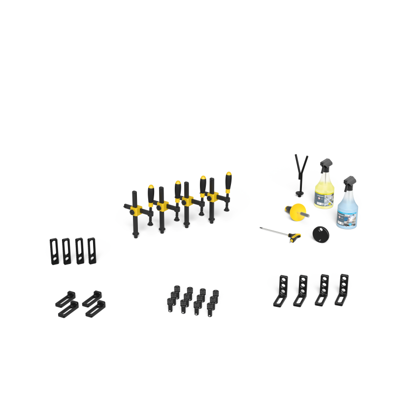 Load image into Gallery viewer, Siegmund System 16 Set 1 (4-163100) – complete set overview: clamps, bolts, stops and squares