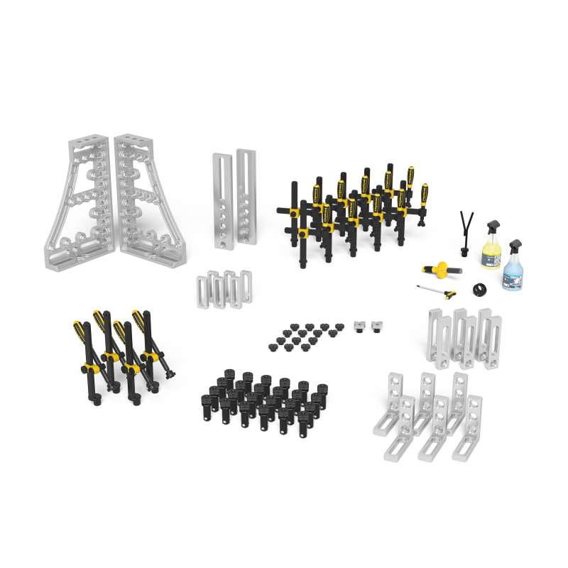 Load image into Gallery viewer, Siegmund System 28 Set 2 Aluminum (2-283200.A) – complete set overview: clamps, bolts, stops and squares