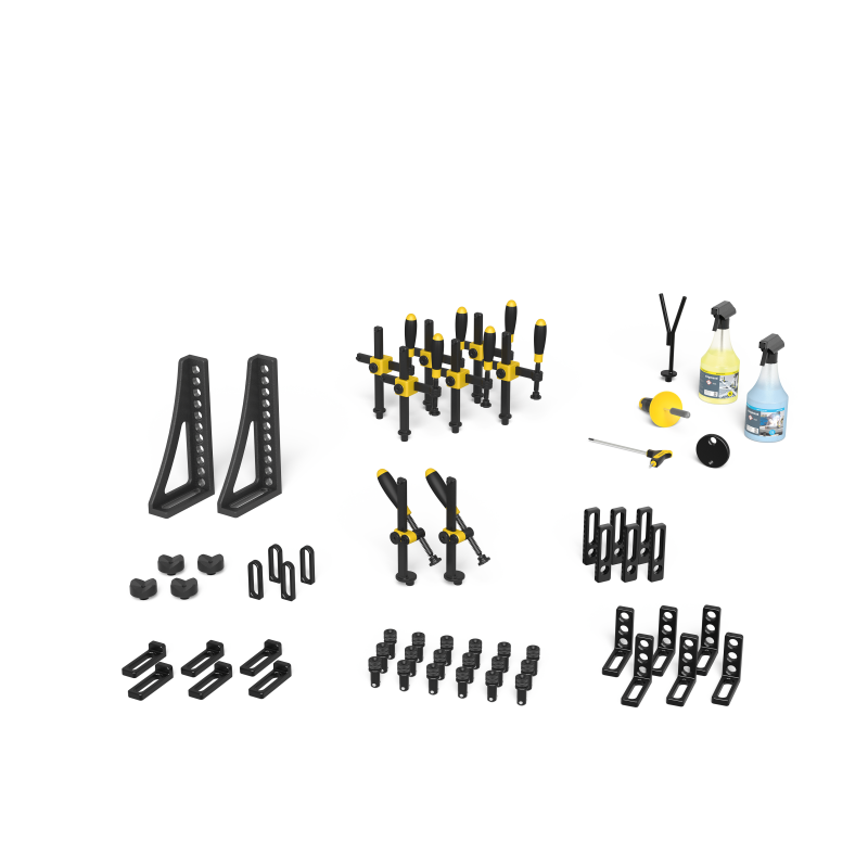 Load image into Gallery viewer, Siegmund System 16 Set 2 (4-163200) – complete set overview: clamps, bolts, stops and squares