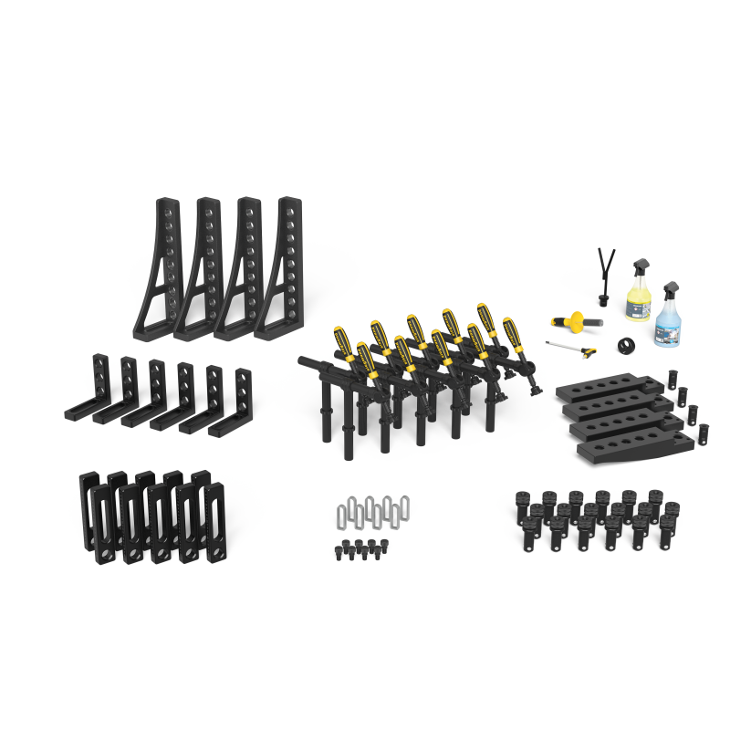 Load image into Gallery viewer, Siegmund System 28 Basic Set 3 (4-281400) – complete set overview: clamps, bolts, stops and squares