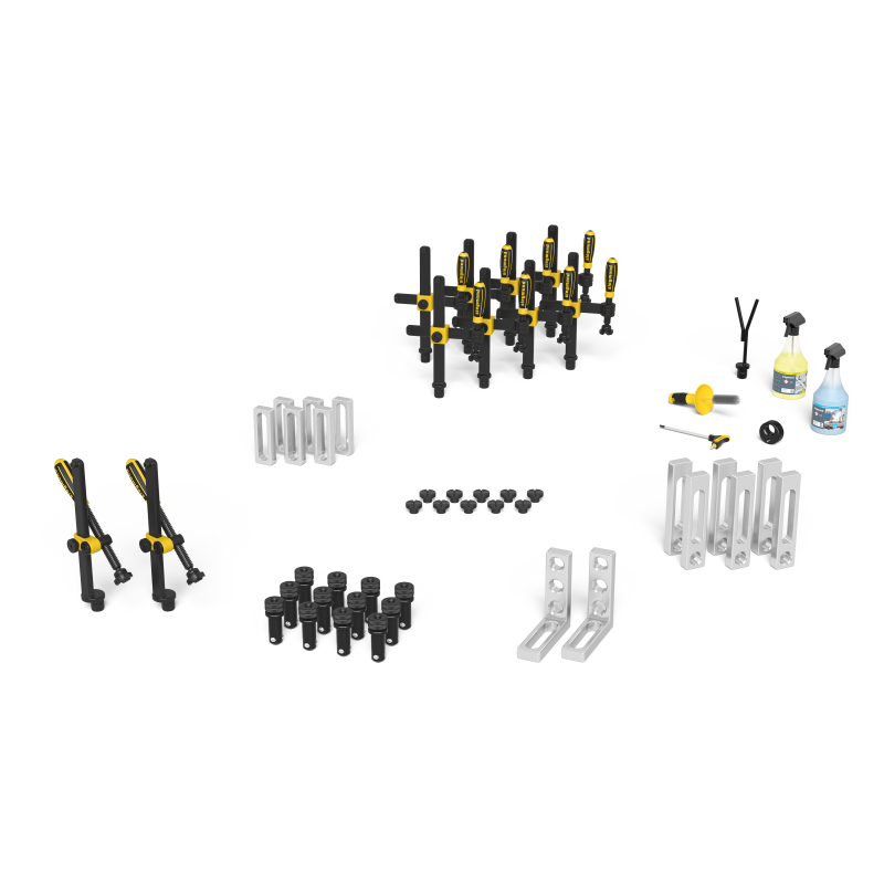 Load image into Gallery viewer, Siegmund System 28 Set 1 Aluminum (283100.A) – complete set overview: clamps, bolts, stops and squares