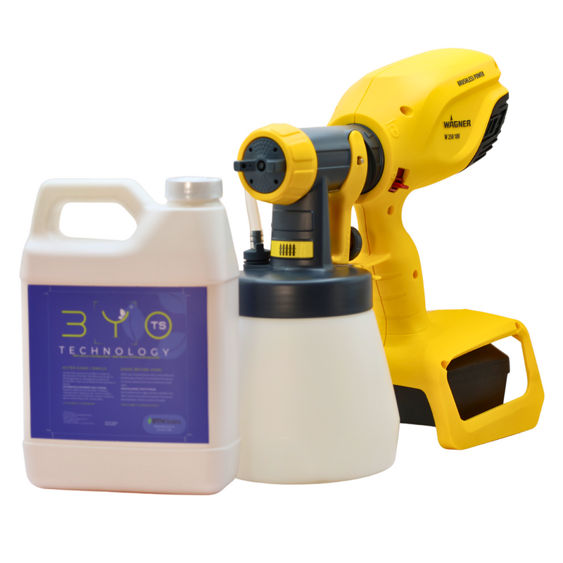 Load image into Gallery viewer, Wagner spray gun and white container with BYO Technology total shield. Slag removal
