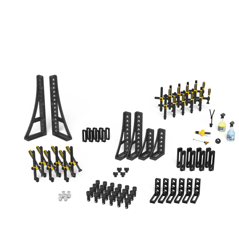 Load image into Gallery viewer, Siegmund System 28 Set 3 (283300) – complete set overview: clamps, bolts, stops and squares