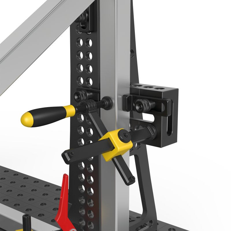 Load image into Gallery viewer, Burnished nitrided professional screw clamp – heavy-duty adjustable welding clamp with reinforced 20×10 mm horizontal and 20×13 mm vertical bars