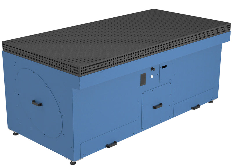 Load image into Gallery viewer, GEF GTW System 16 2.4 x 1.2 m blue downdraft welding table with integrated fume extraction, front corner view