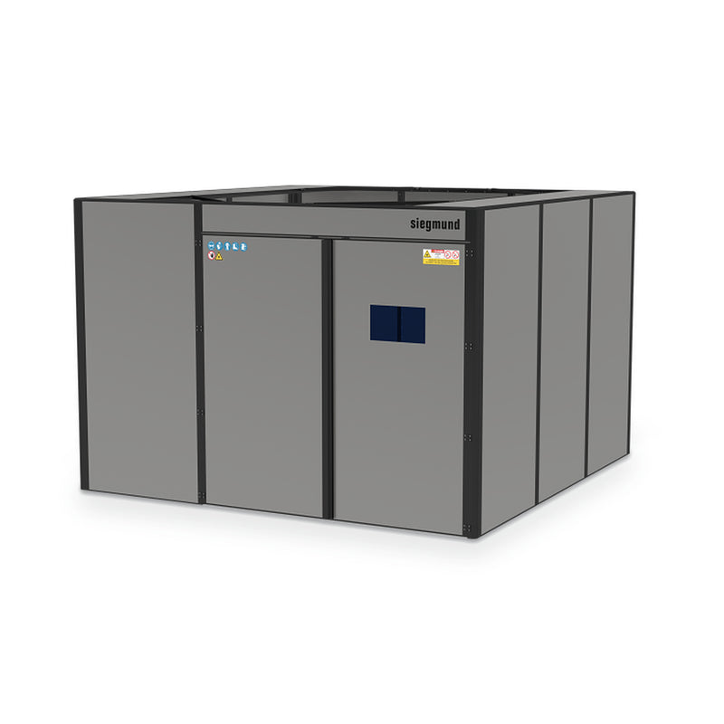 Load image into Gallery viewer, Siegmund modular laser welding cell 3680 x 3680 mm without roof, open top, on a white background (Siegmund 3D render)
