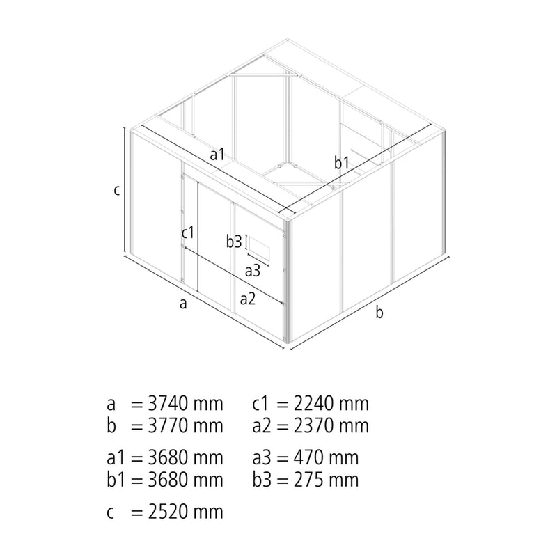 Load image into Gallery viewer, Siegmund dimension drawing of the 3680 x 3680 mm laser welding cell, outside size 3740 x 3770 x 2520 mm