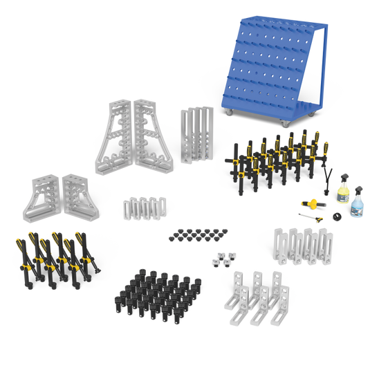 Siegmund System 28 Set 3 Aluminum (2-283300.A) – complete set overview: clamps, bolts, stops and squares
