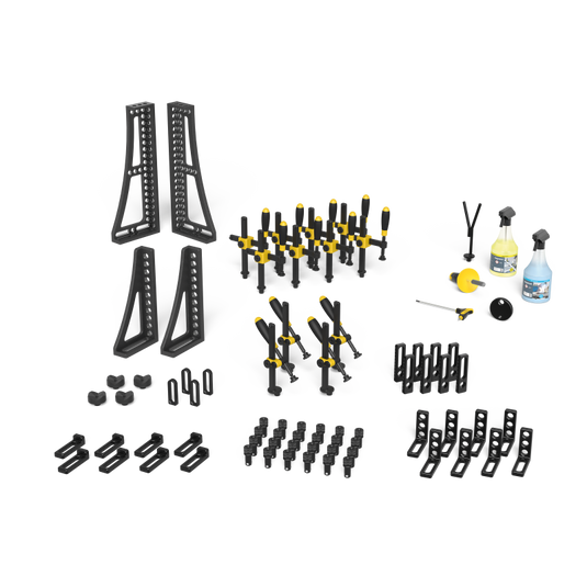 Siegmund System 16 Set 3 (4-163300) – complete set overview: clamps, bolts, stops and squares