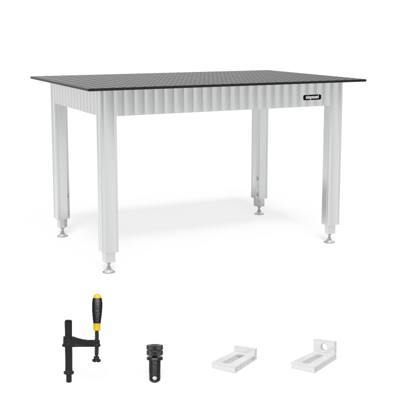 Load image into Gallery viewer, Siegmund Workbench height adjustable with steel plate 1500x1000 incl. accessories (WS161510.1), Siegmund System 16

