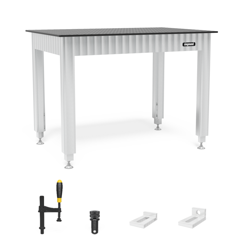 Load image into Gallery viewer, Siegmund Workbench height adjustable with steel plate 1200x800 incl. accessories (WS161208.1), Siegmund System 16
