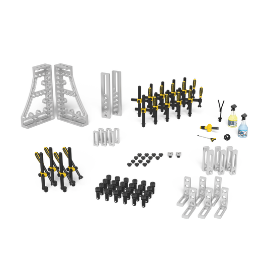 Siegmund System 28 Set 2 Aluminum (2-283200.A) – complete set overview: clamps, bolts, stops and squares