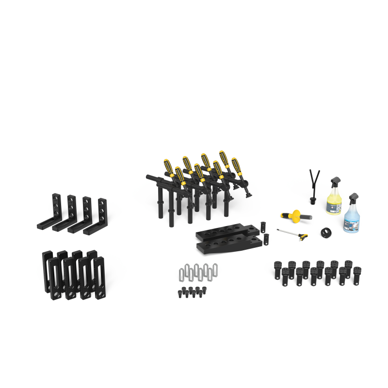Load image into Gallery viewer, Siegmund System 28 Basic Set 2 (4-281300) – complete set overview: clamps, bolts, stops and squares
