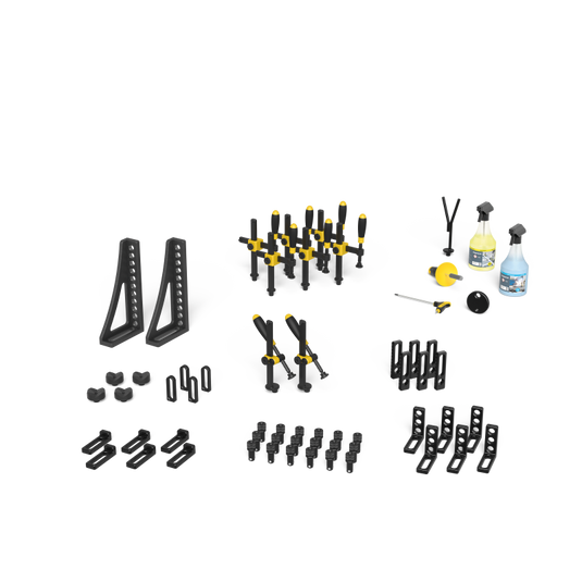 Siegmund System 16 Set 2 (4-163200) – complete set overview: clamps, bolts, stops and squares