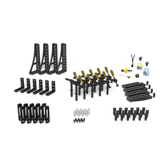 Siegmund System 28 Basic Set 3 (4-281400) – complete set overview: clamps, bolts, stops and squares