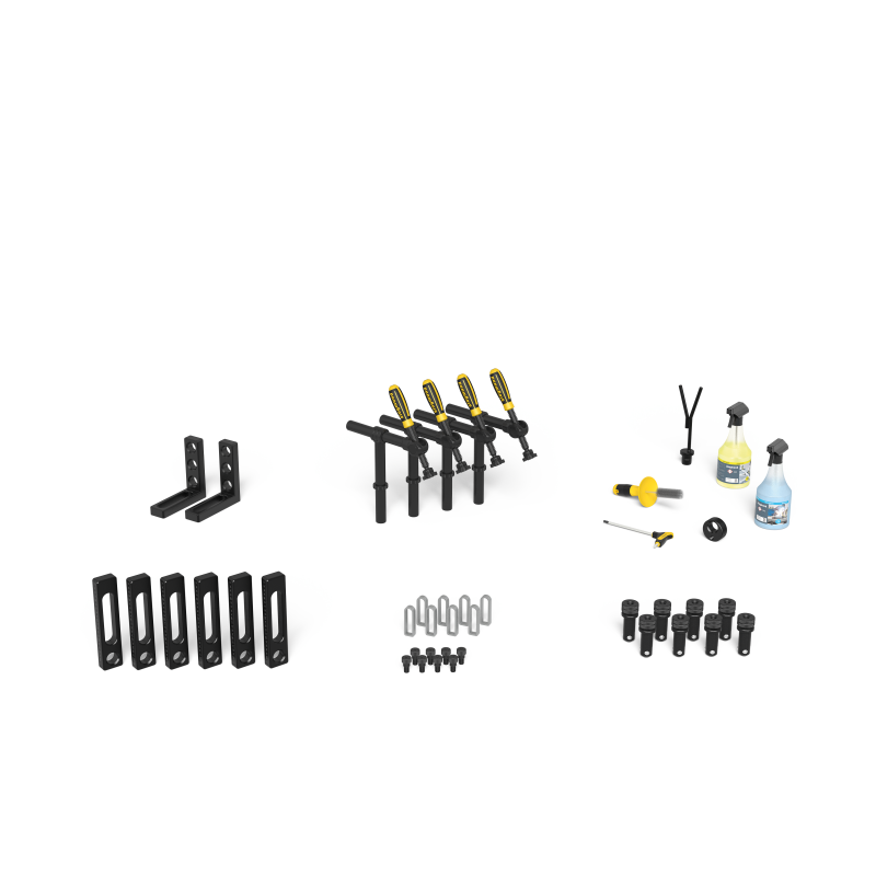 Load image into Gallery viewer, Siegmund System 28 Basic Set 1 (4-281200) – complete set overview: clamps, bolts, stops and squares

