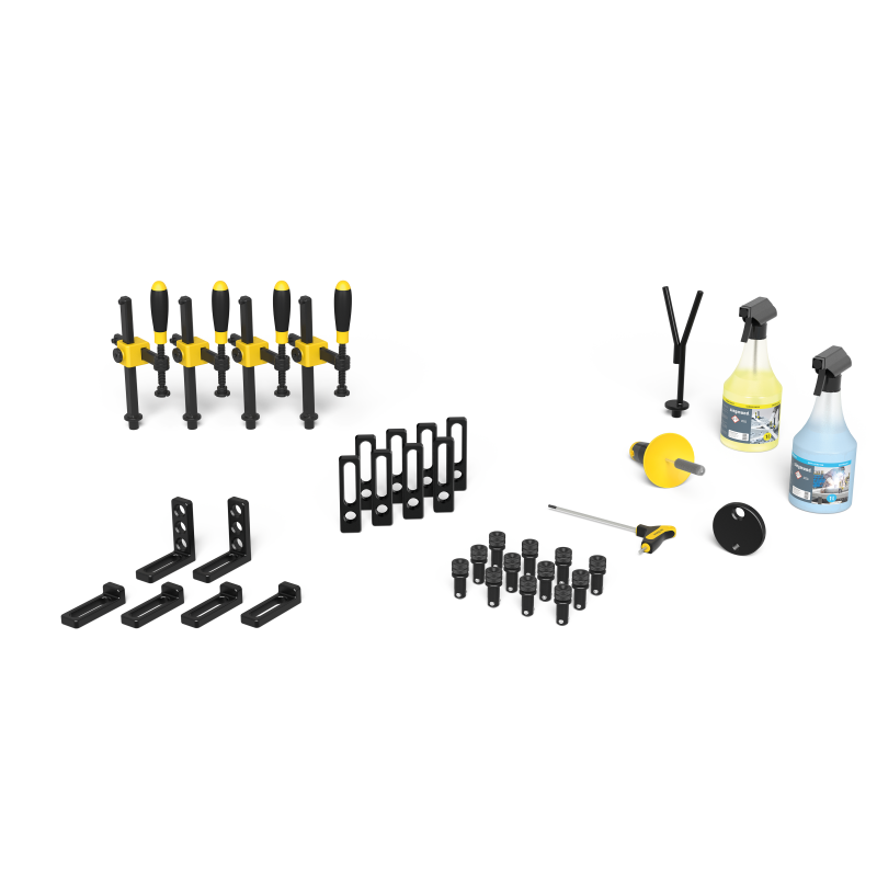 Load image into Gallery viewer, Siegmund System 16 Basic Set 1 (4-161200) – complete set overview: clamps, bolts, stops and squares
