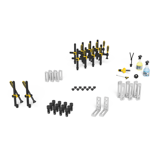 Siegmund System 28 Set 1 Aluminum (2-283100.A) – complete set overview: clamps, bolts, stops and squares