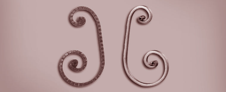 Load image into Gallery viewer, Two ornamental wrought iron scrolls with forged snail ends produced on the Nargesa PC16
