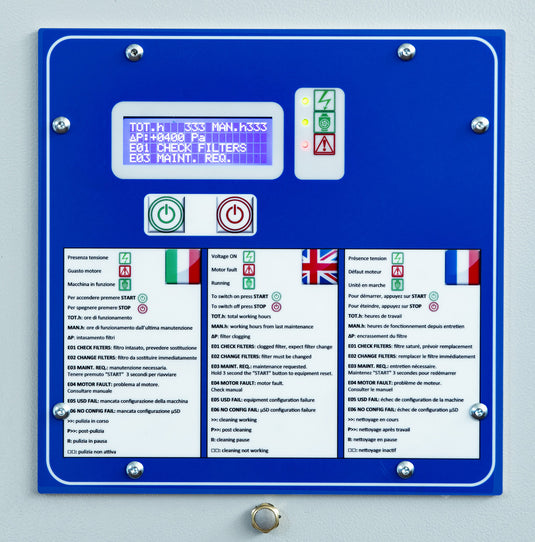 Multifunction display with pressure gauge and hour counter on GEF Weld Kube mobile fume extractor