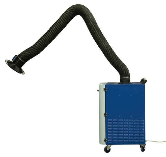 Portable GEF Weld Kube welding fume extractor with handlebar, 3m flexible arm and wheels for easy workshop relocation 