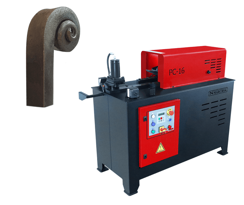 Load image into Gallery viewer, Nargesa PC16 hydraulic hot forging machine with a snail-shaped wrought iron end sample
