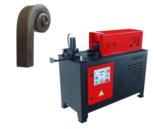 Nargesa PC16 hydraulic hot forging machine with a snail-shaped wrought iron end sample