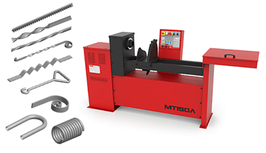 Nargesa MT150A ornamental twisting and bending machine with sample twisted bars, scrolls, hooks, and rings
