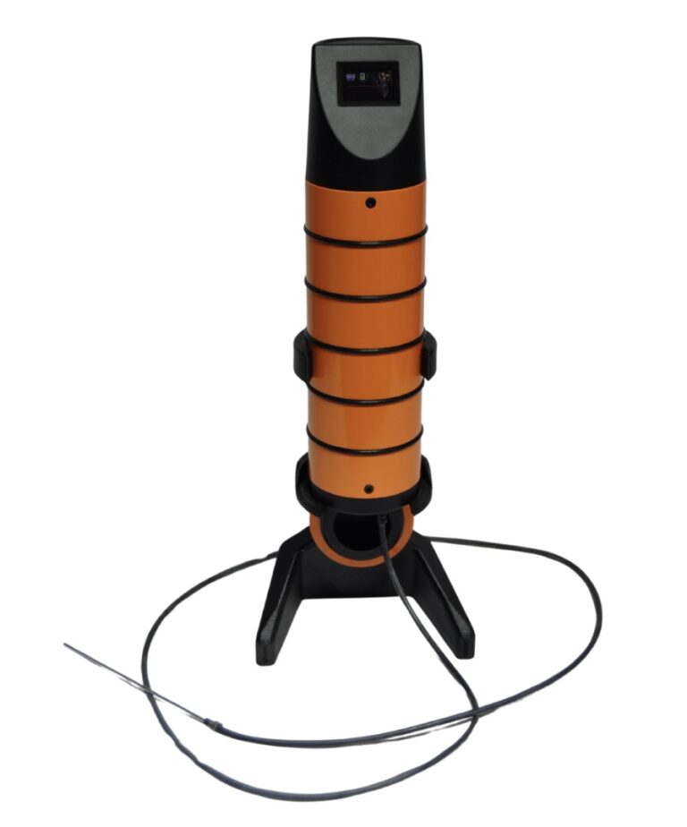 Load image into Gallery viewer, PRO2stick Oxygen Analyzer standing on vertical support with display and sensor cable for orbital TIG welding purge control
