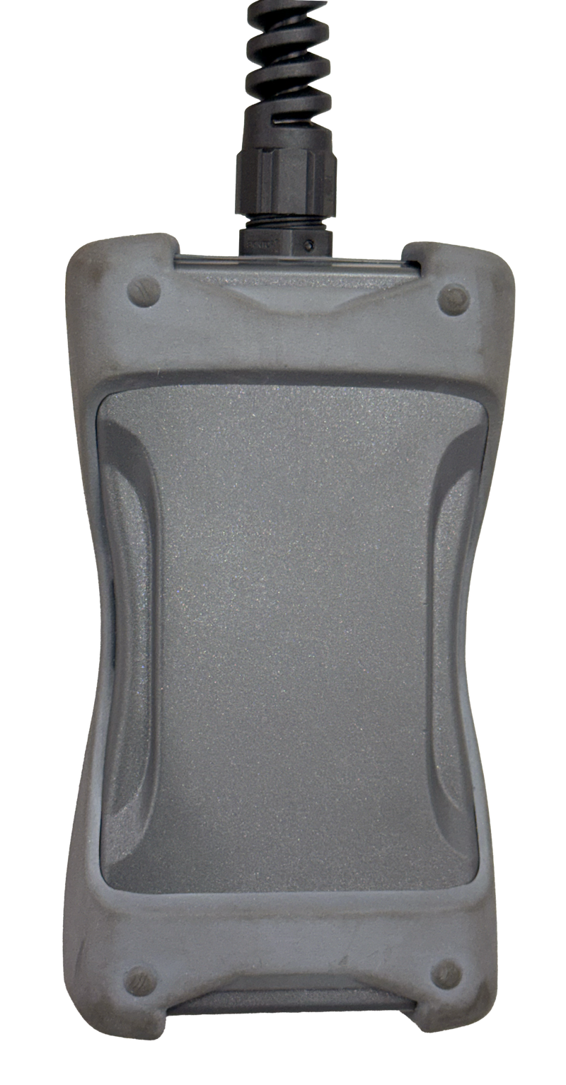 Load image into Gallery viewer, Backside view of RC Plus+ handheld remote; it is a black plastic backer, in a rectangular shape. 
