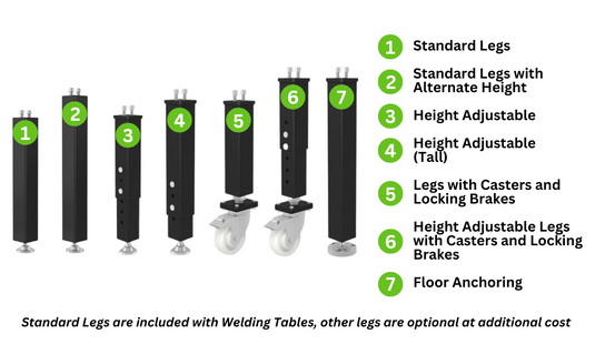 Legs for welding table top with holes