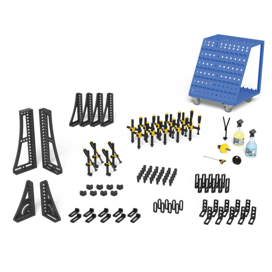 Siegmund System 16 Set 4 (4-163400) – complete set overview: clamps, bolts, stops and squares