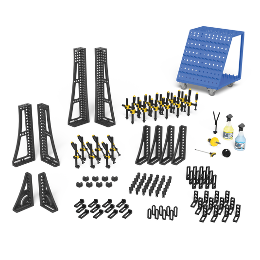 Siegmund System 16 Set 5 (4-163500) – complete set overview: clamps, bolts, stops and squares