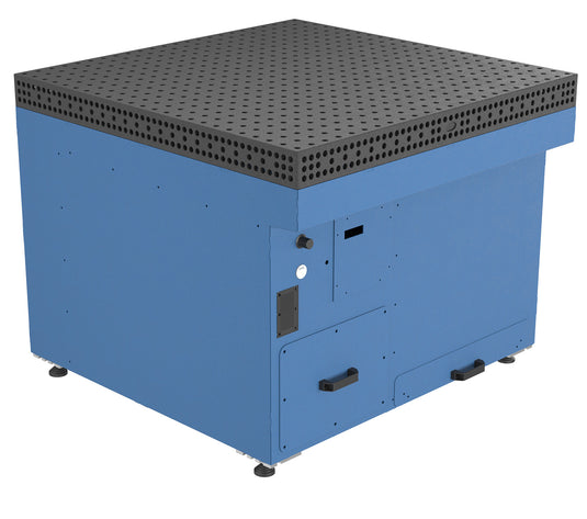 GEF GTW with System 16 professional Extreme 8.7  featuring a blue downdraft welding table with integrated fume extraction, front corner view