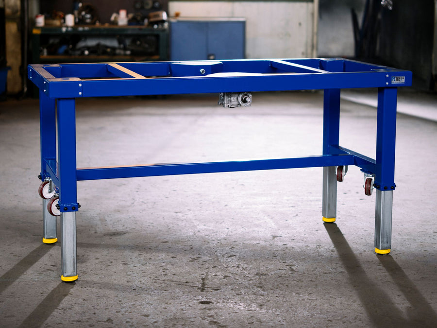 PETec height-adjustable welding table base, side view