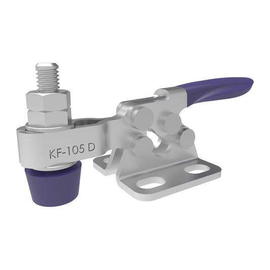 Kifix KF-105 D mini horizontal toggle clamp with flanged base, shown clamped