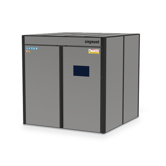 Siegmund modular laser welding cell 2480 x 2480 mm with roof, on a white background (Siegmund 3D render)