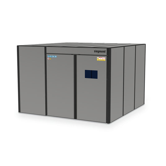 Siegmund modular laser welding cell 3680 x 3680 mm with roof, on a white background (Siegmund 3D render)